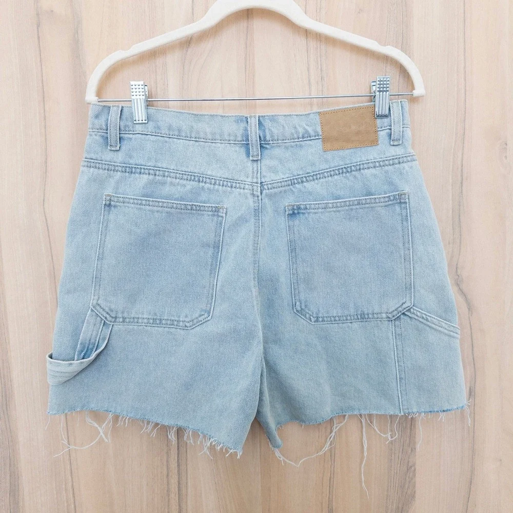 Simple Society Womens Carpenter‎ Denim Shorts 11/30 Blue High Rise Raw Hem 90s